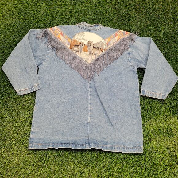 Vintage Native-American Denim Jacket Womens L/XL 23x29 Baggy - Picture 2 of 15